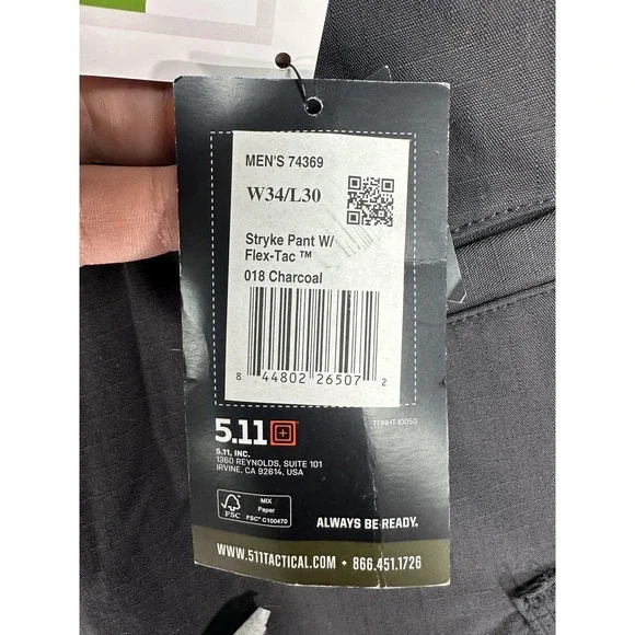 5.11 Tactical Stryke Pants Mens 34x30 Charcoal Flex-Tac Cargo Stretch Ripstop